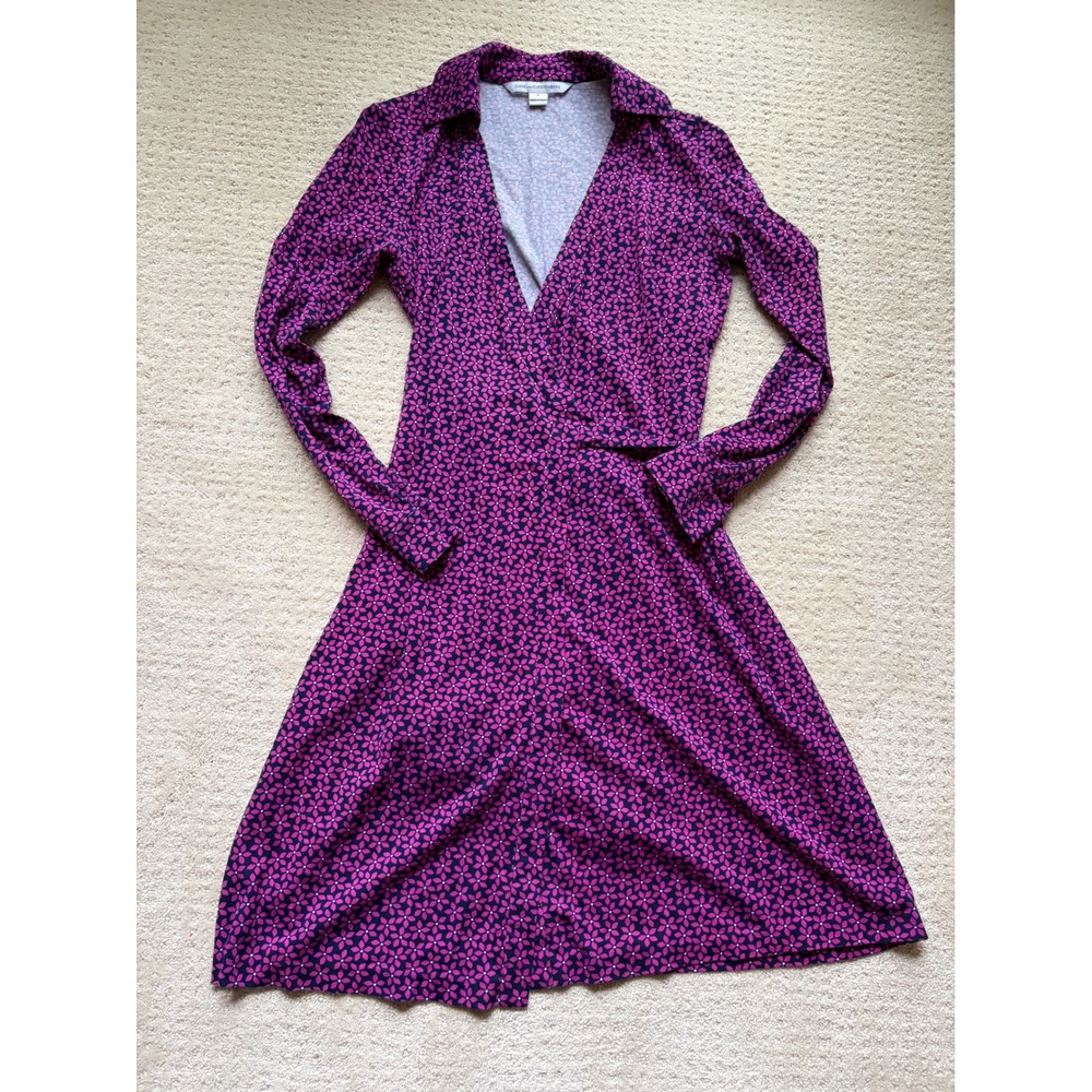 Diane von Furstenberg Wrap Dress 6 Purple Pink Cotton Silk Retro Preppy Office